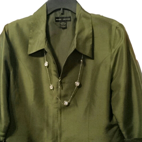 Silk Anne Carson Green Blazer sz Large - Picture 7 of 7